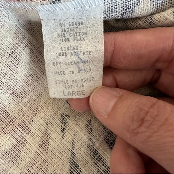 VTG Danielle B‎ Linen Cotton Multicolor Leaf Print Large Summer Blazer Made USA - Picture 4 of 8